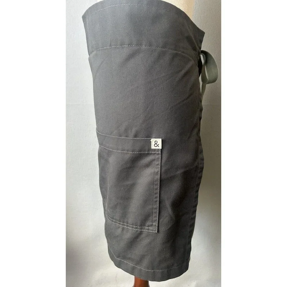 Hedley & Bennett Waist Apron Bistro Length Two Pockets Slate Gray Embroidered